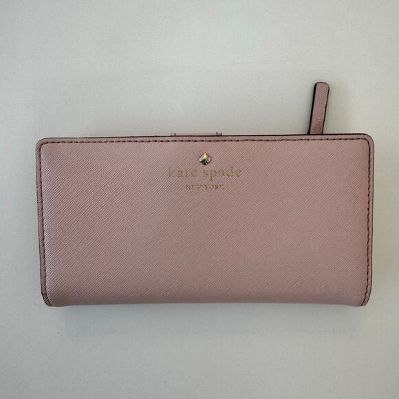 Kate Spade Stacy Large Slim Bifold Saffiano Leather Wallet Light Pink - Picture 2 of 14